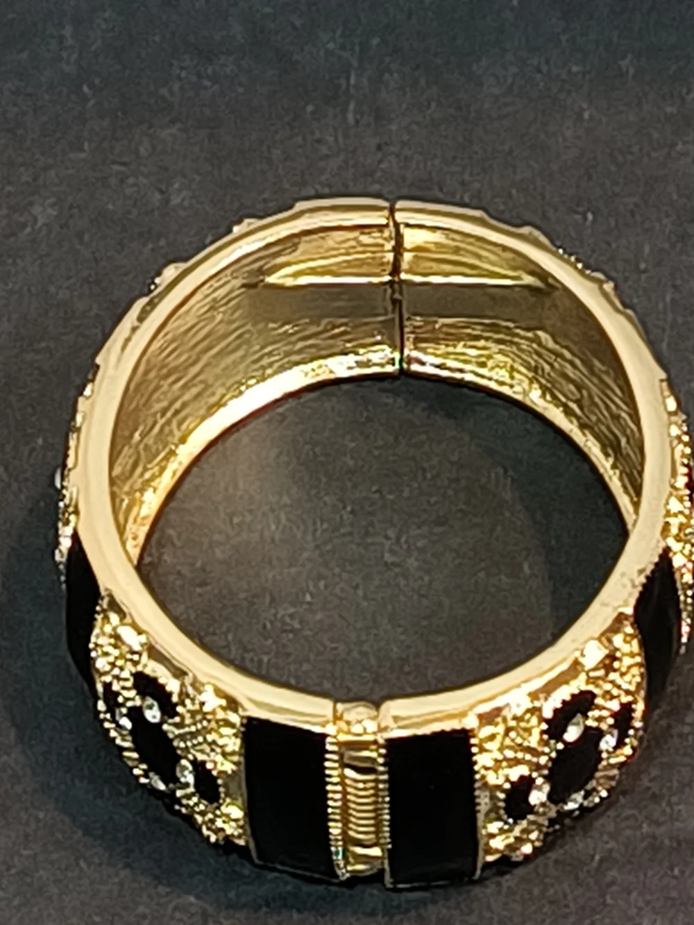 Gold and Black Enamel Cross Rhinestone Decorative Bracelet